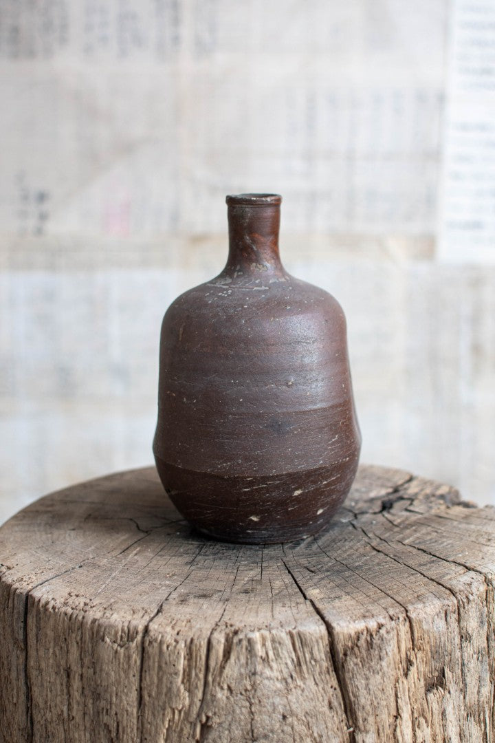 Early 20C Wabi-sabi Sake Bottle - Bizen Ware Tokkuri