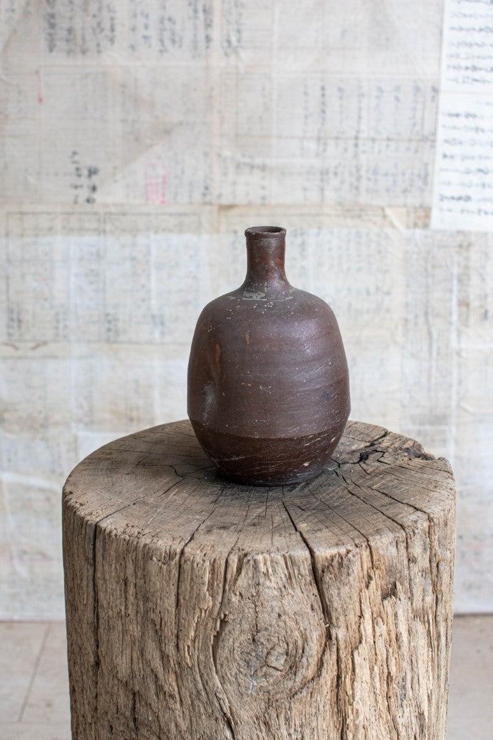 Early 20C Wabi-sabi Sake Bottle - Bizen Ware Tokkuri