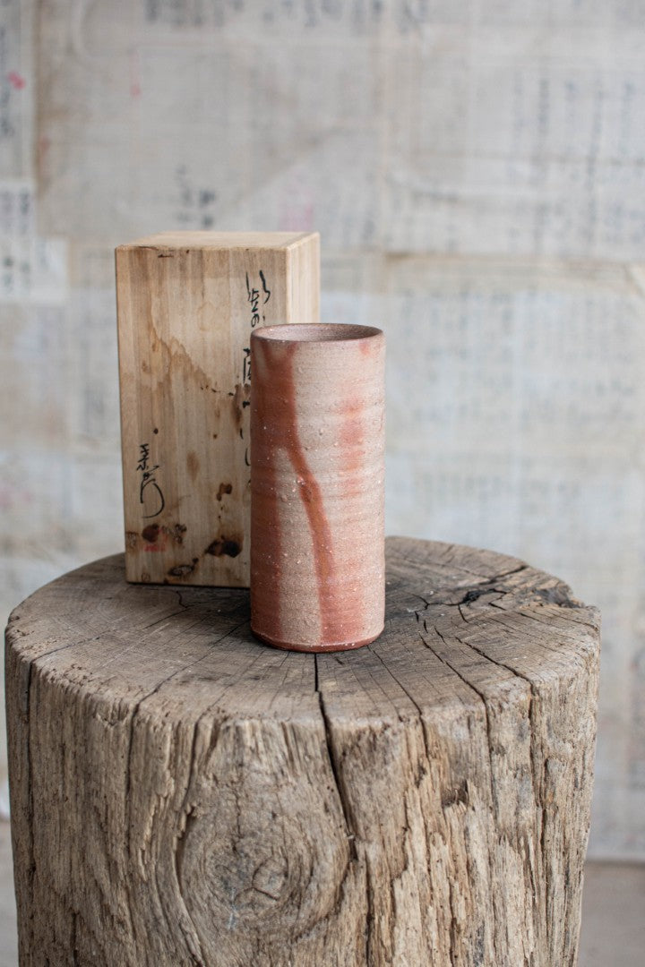 Bizen Ware  Cylindrical Bud Vase - Shigarami-Tsutsu