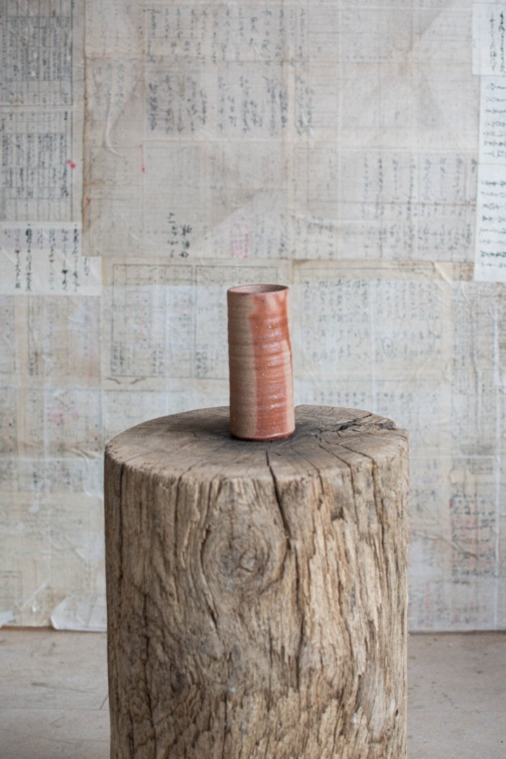 Bizen Ware  Cylindrical Bud Vase - Shigarami-Tsutsu