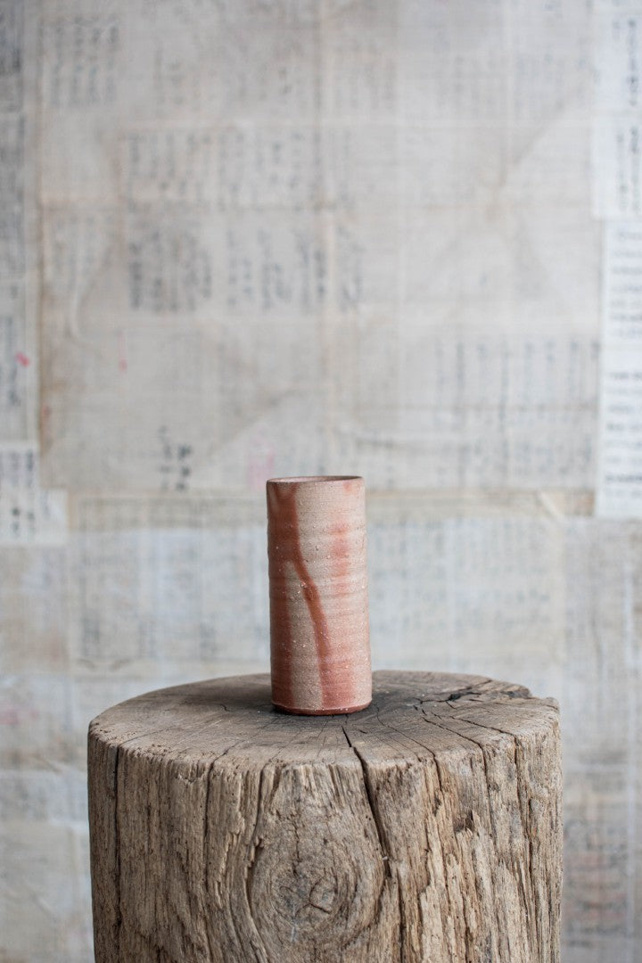 Bizen Ware  Cylindrical Bud Vase - Shigarami-Tsutsu