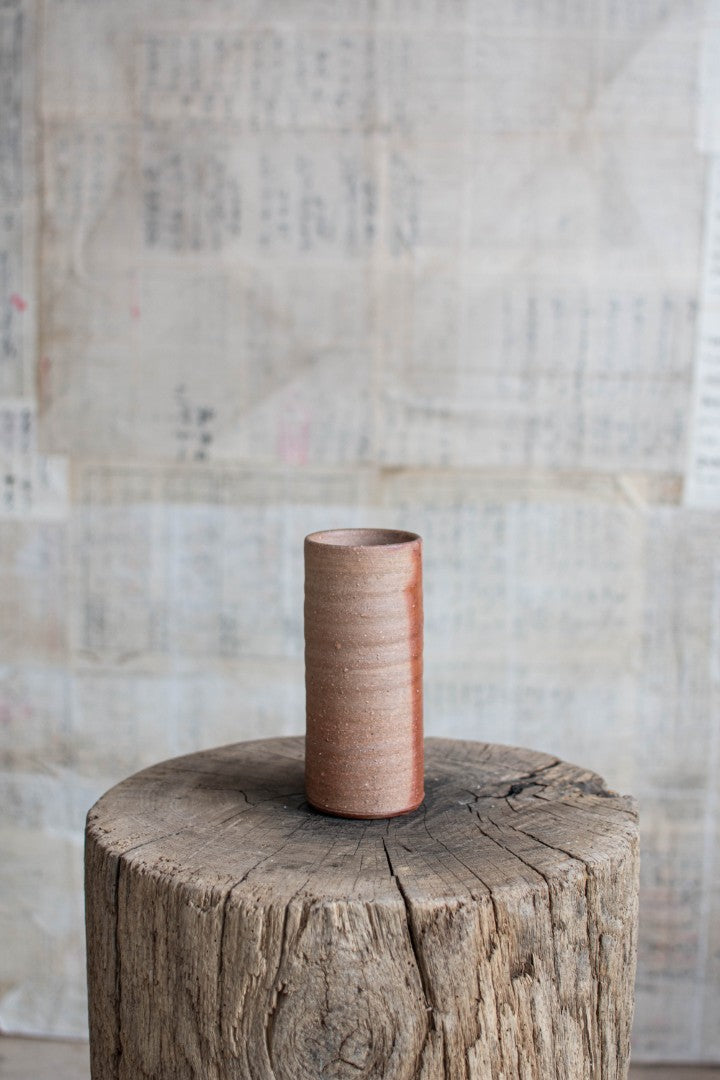 Bizen Ware  Cylindrical Bud Vase - Shigarami-Tsutsu