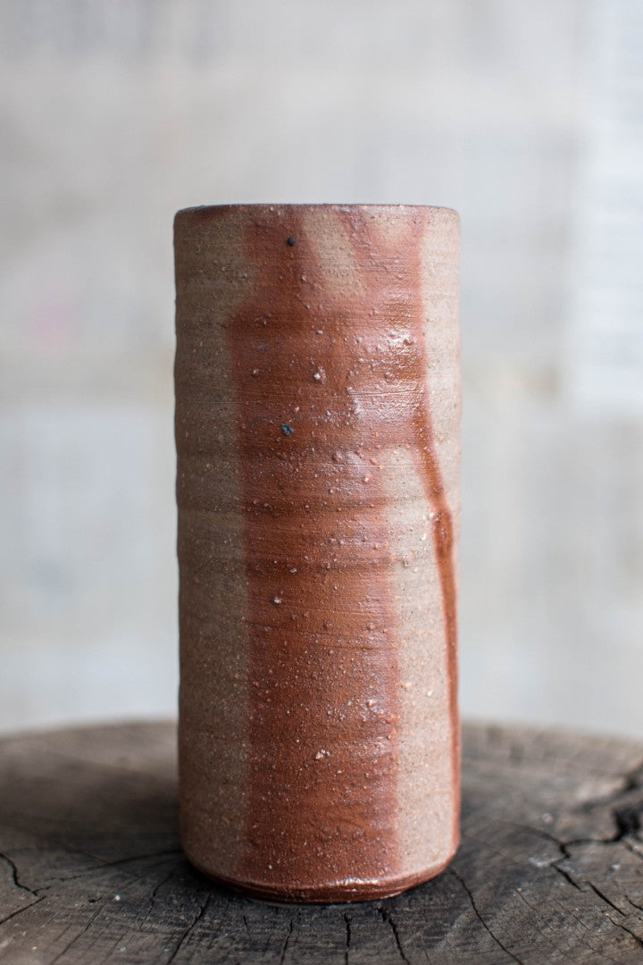 Bizen Ware  Cylindrical Bud Vase - Shigarami-Tsutsu