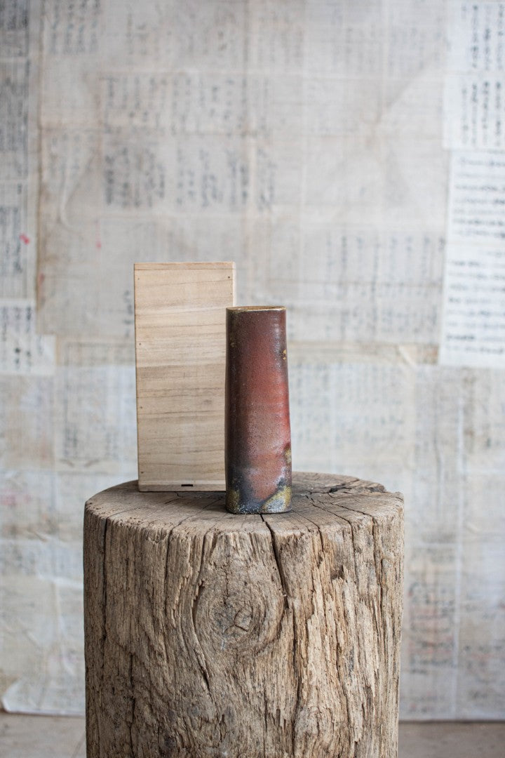 Bizen Ware Square Cylindrical Vase - Kaku-Tsutsu