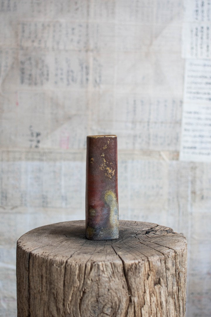 Bizen Ware Square Cylindrical Vase - Kaku-Tsutsu