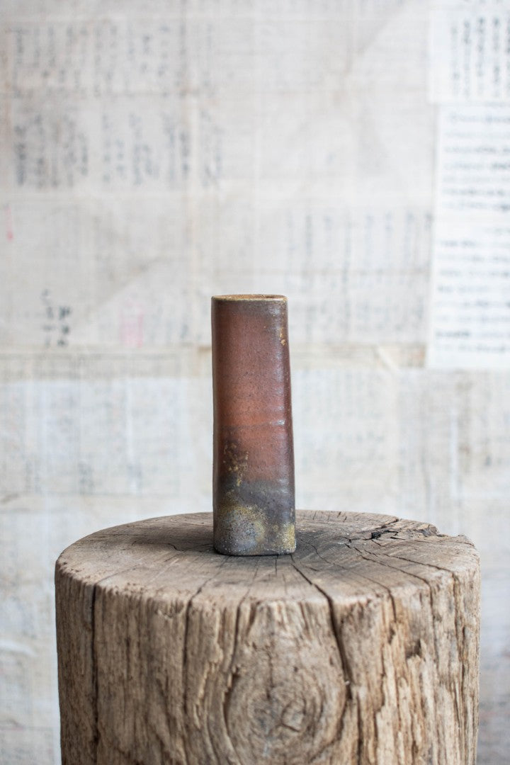 Bizen Ware Square Cylindrical Vase - Kaku-Tsutsu