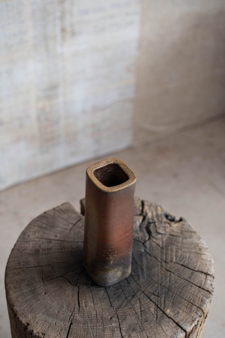 Bizen Ware Square Cylindrical Vase - Kaku-Tsutsu