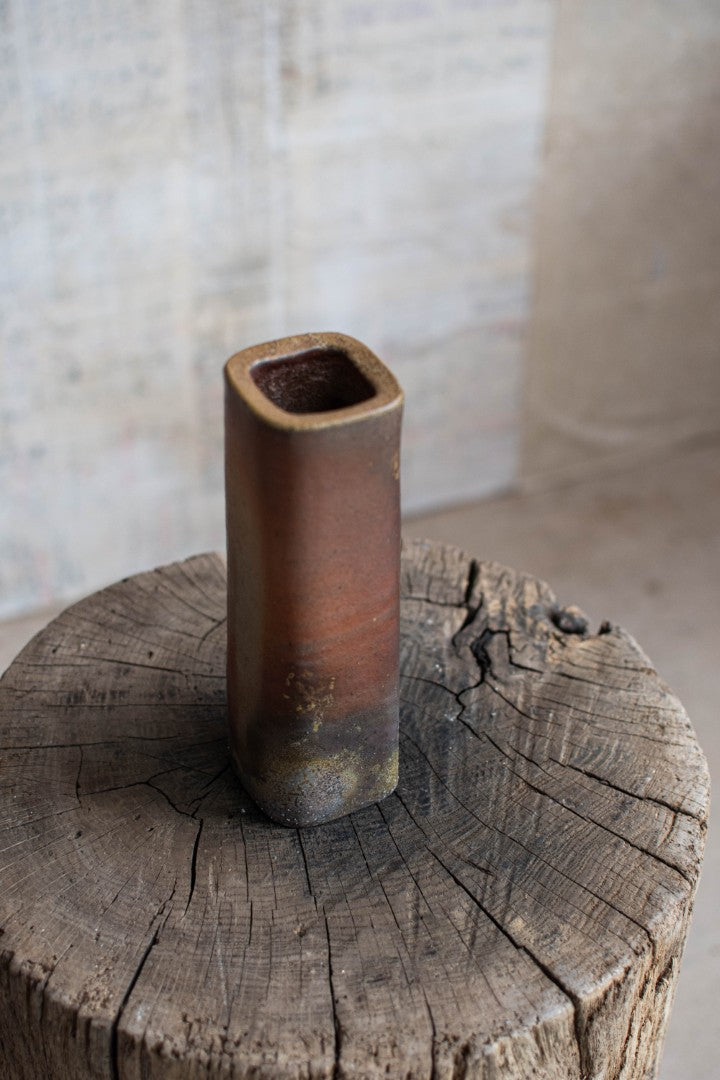 Bizen Ware Square Cylindrical Vase - Kaku-Tsutsu