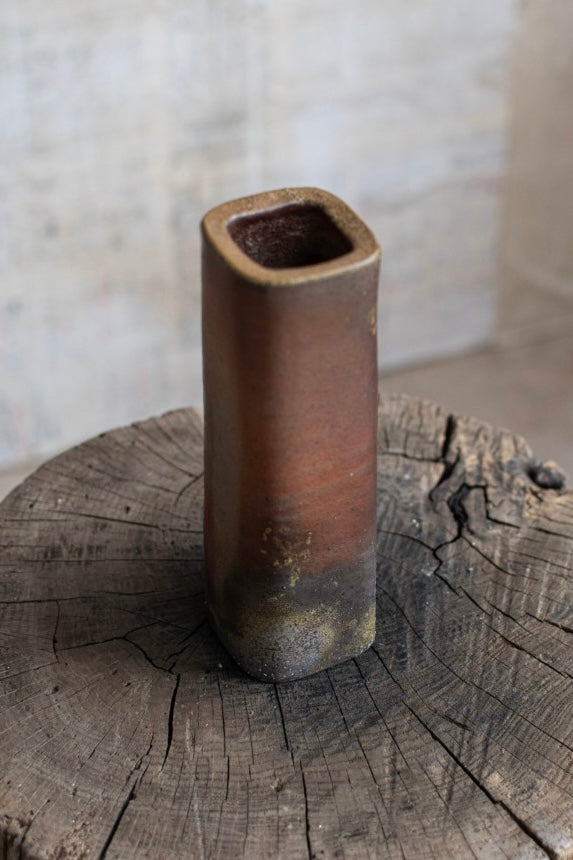 Bizen Ware Square Cylindrical Vase - Kaku-Tsutsu