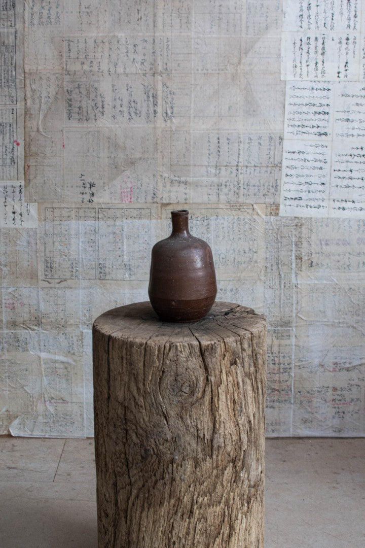 Early 20C Wabi-sabi Sake Bottle - Bizen Ware Tokkuri