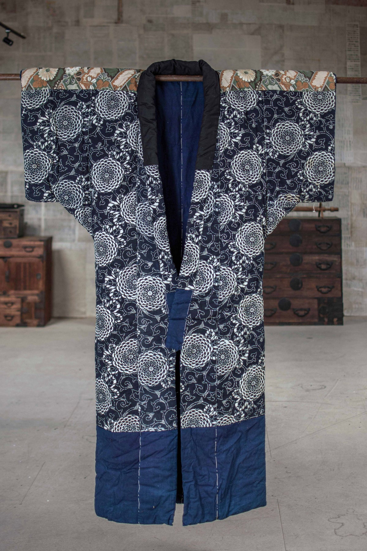 Yogi Antique Japanese Padded Sleeping Robe - Indigo Katazome Kimono