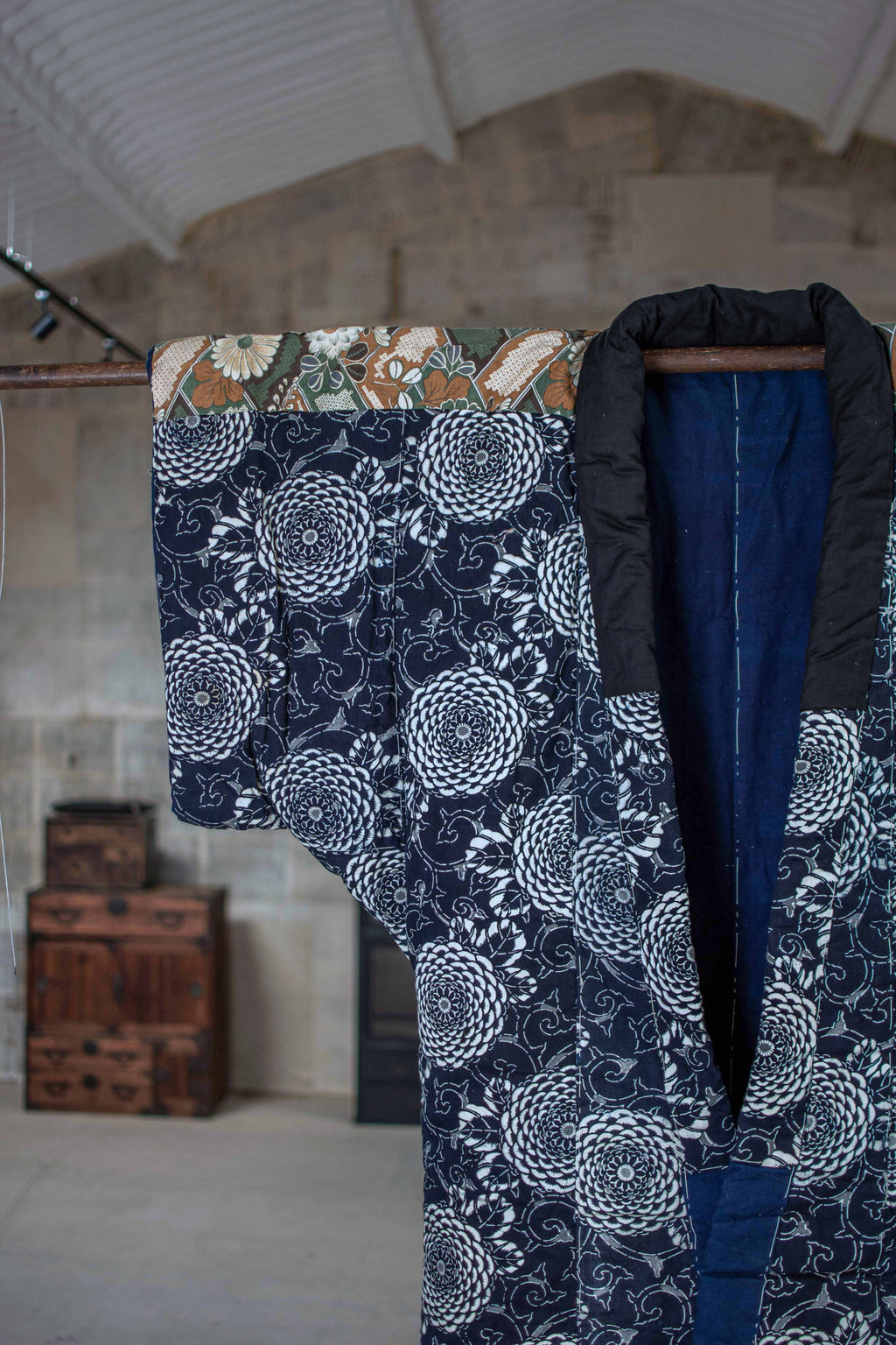 Yogi Antique Japanese Padded Sleeping Robe - Indigo Katazome Kimono
