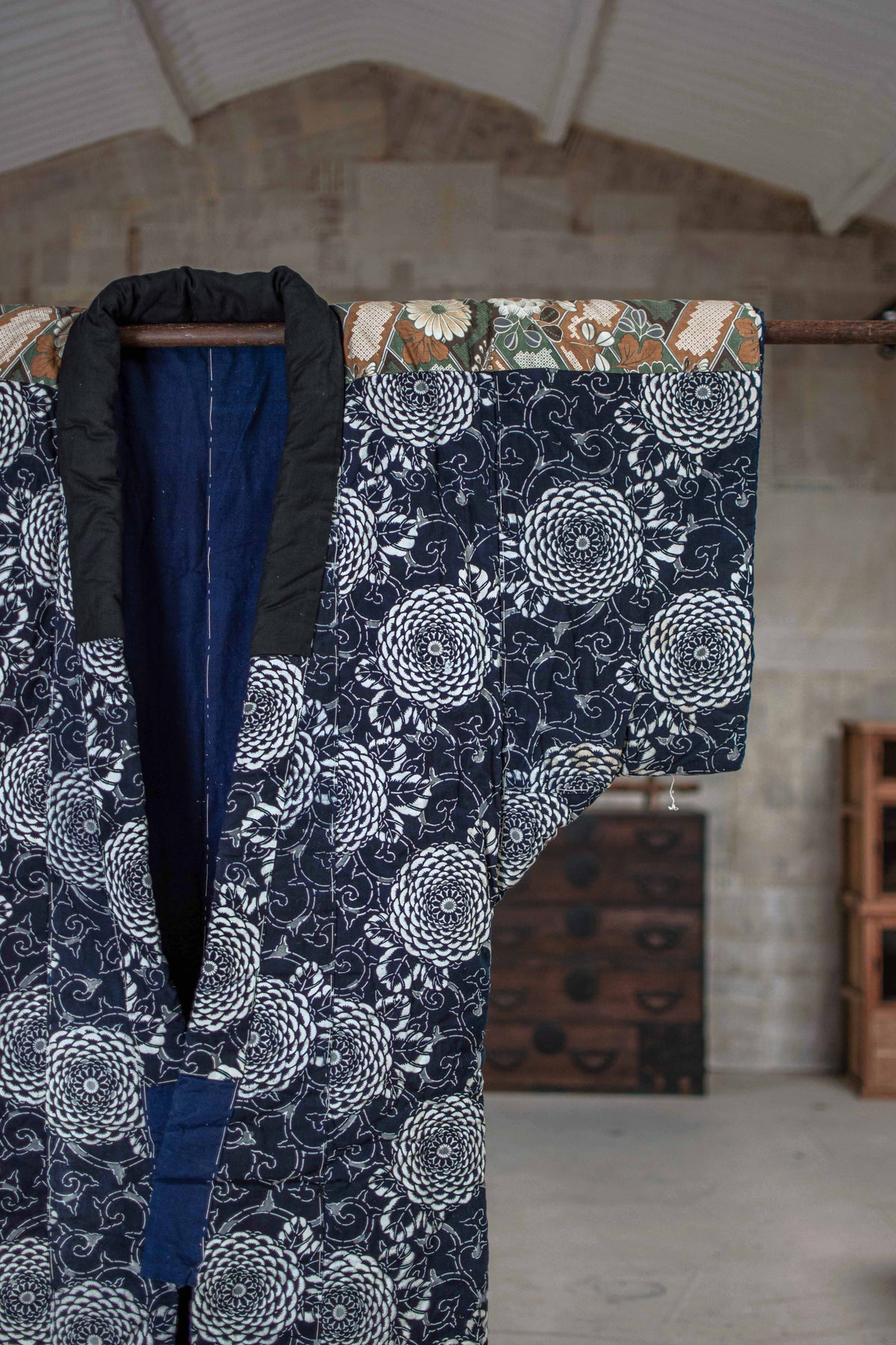 Yogi Antique Japanese Padded Sleeping Robe - Indigo Katazome Kimono