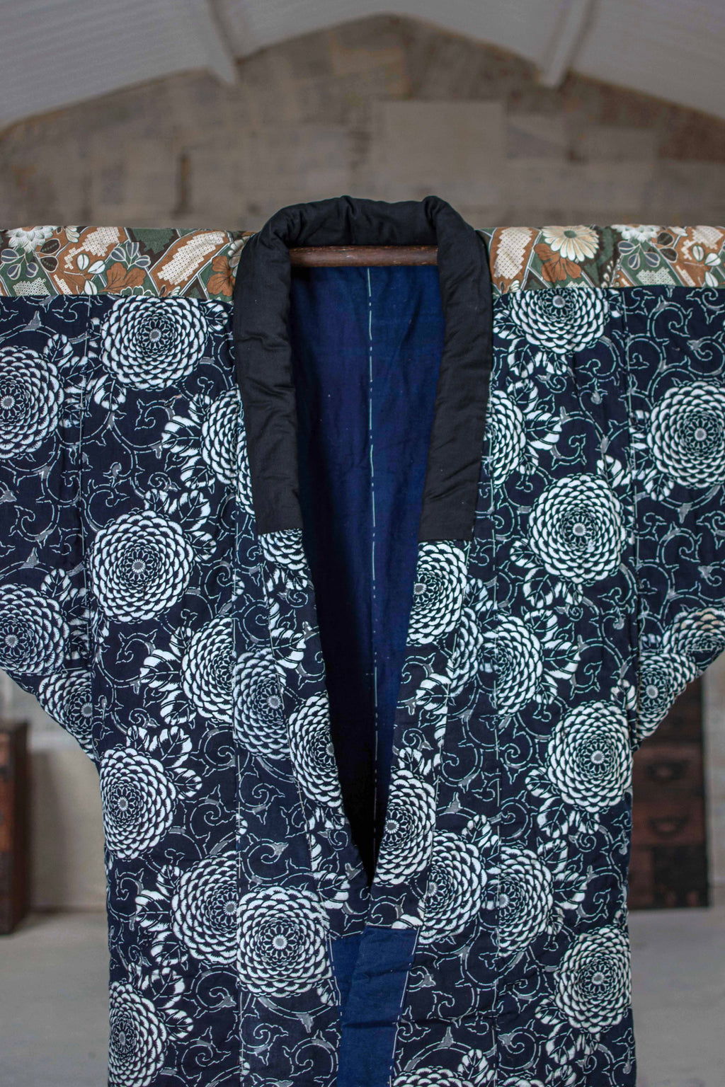 Yogi Antique Japanese Padded Sleeping Robe - Indigo Katazome Kimono