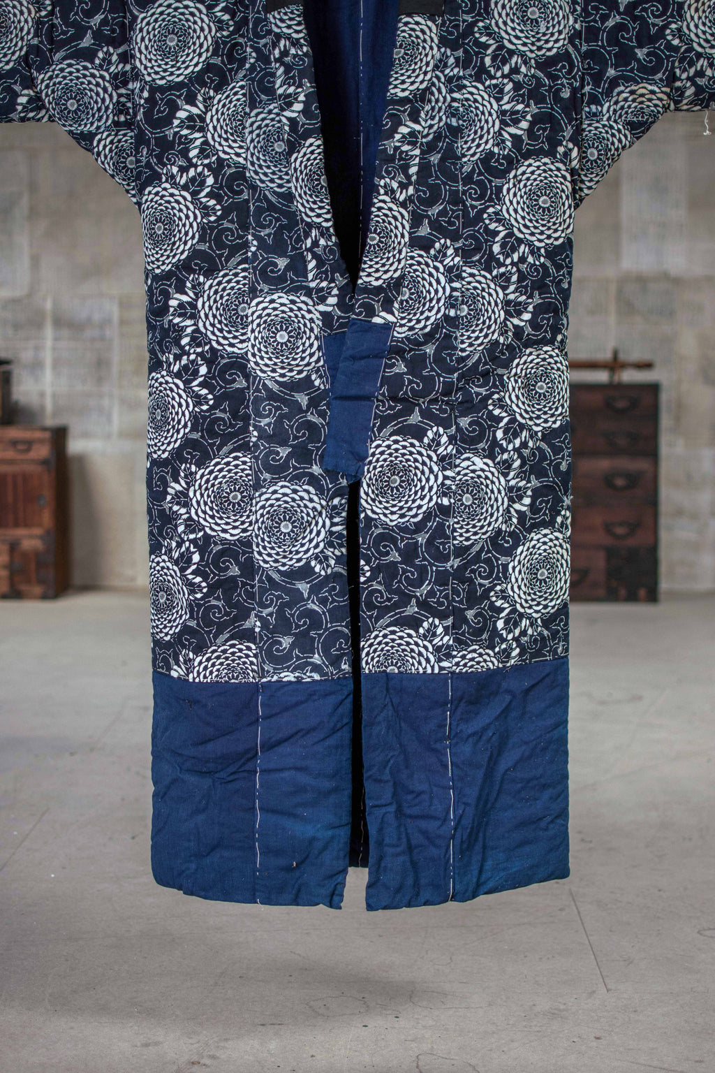 Yogi Antique Japanese Padded Sleeping Robe - Indigo Katazome Kimono