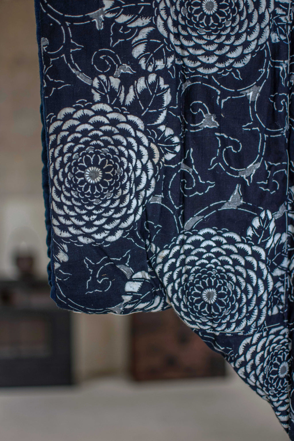Yogi Antique Japanese Padded Sleeping Robe - Indigo Katazome Kimono