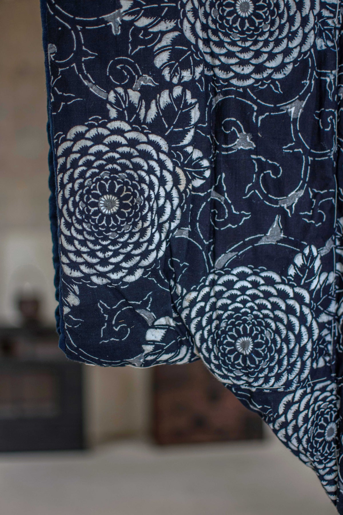 Yogi Antique Japanese Padded Sleeping Robe - Indigo Katazome Kimono