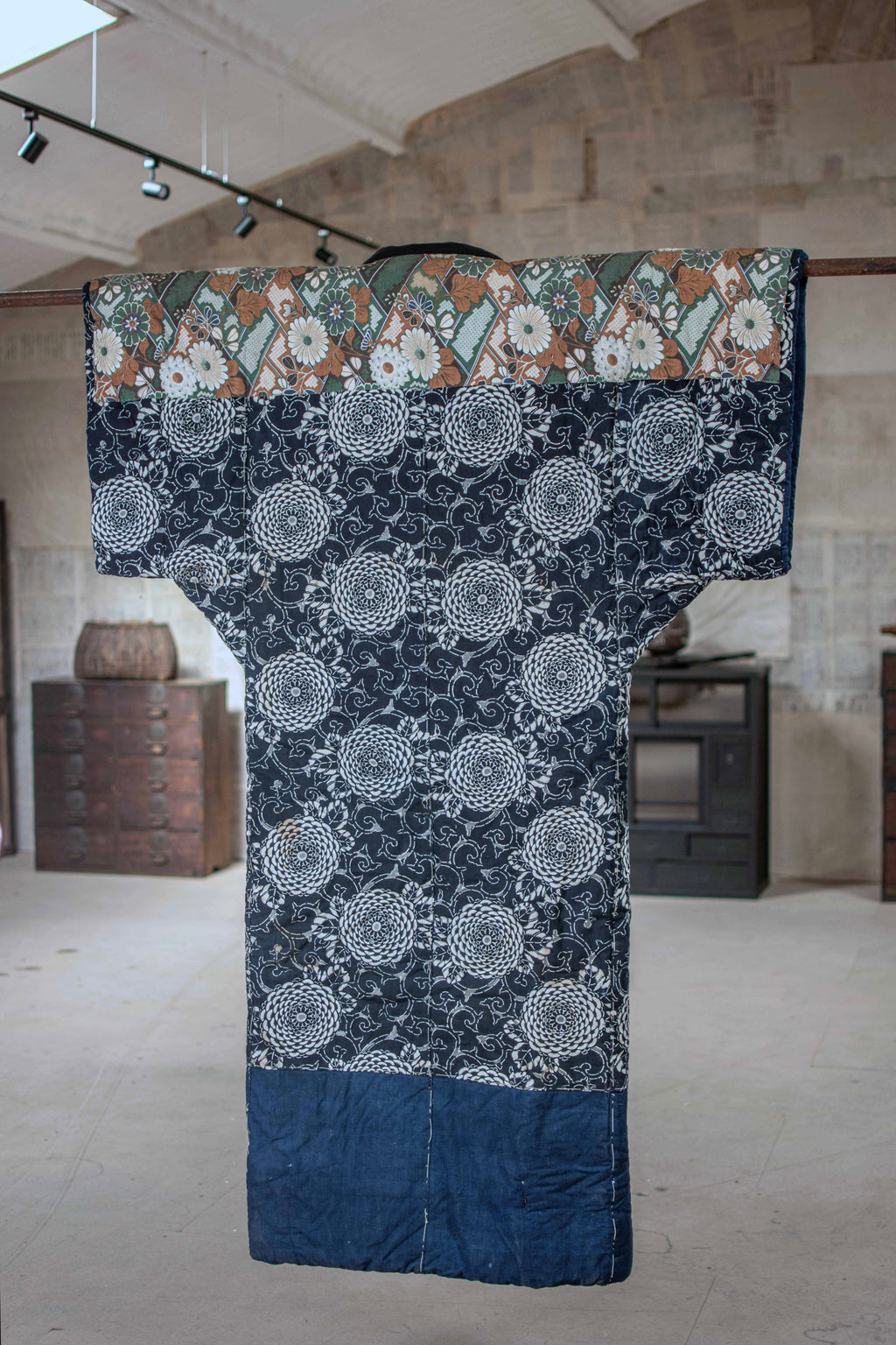 Yogi Antique Japanese Padded Sleeping Robe - Indigo Katazome Kimono