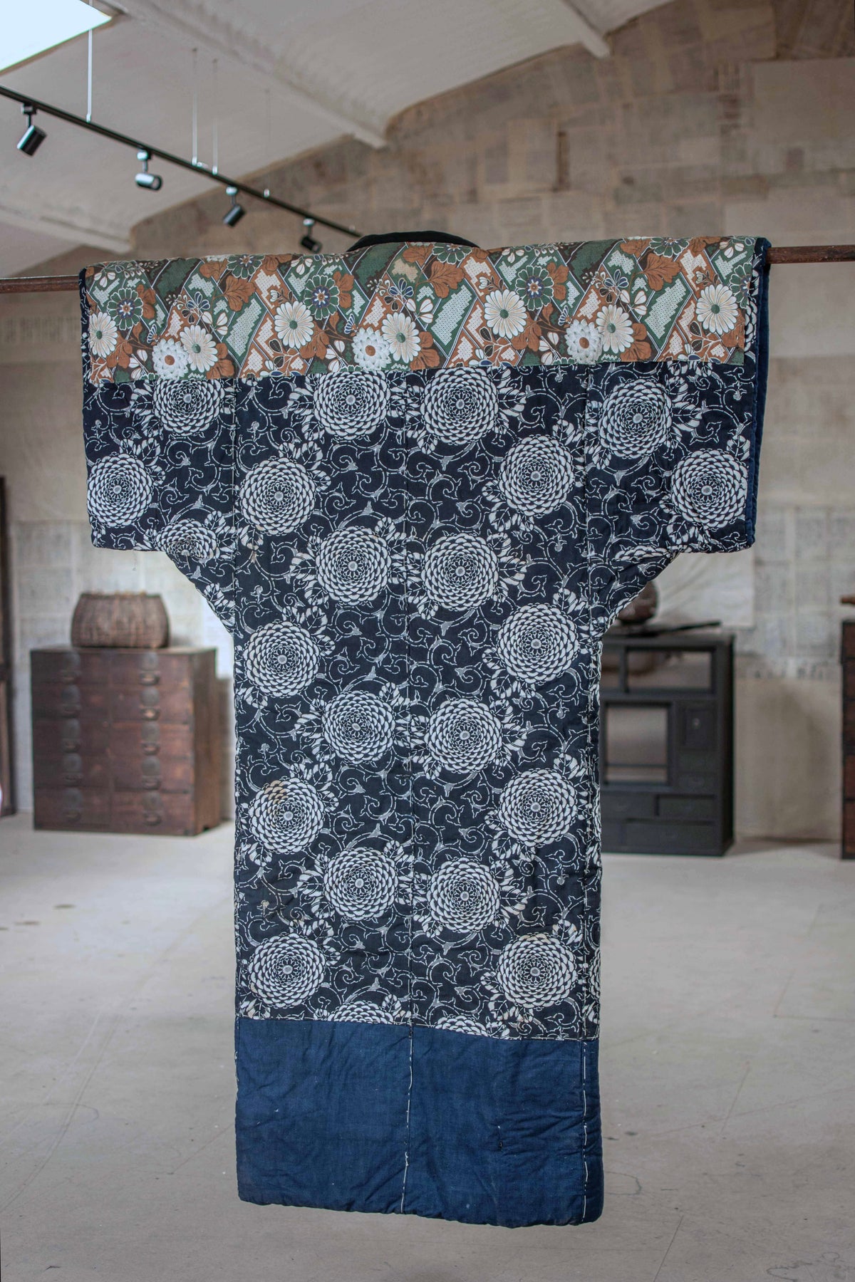 Yogi Antique Japanese Padded Sleeping Robe - Indigo Katazome Kimono