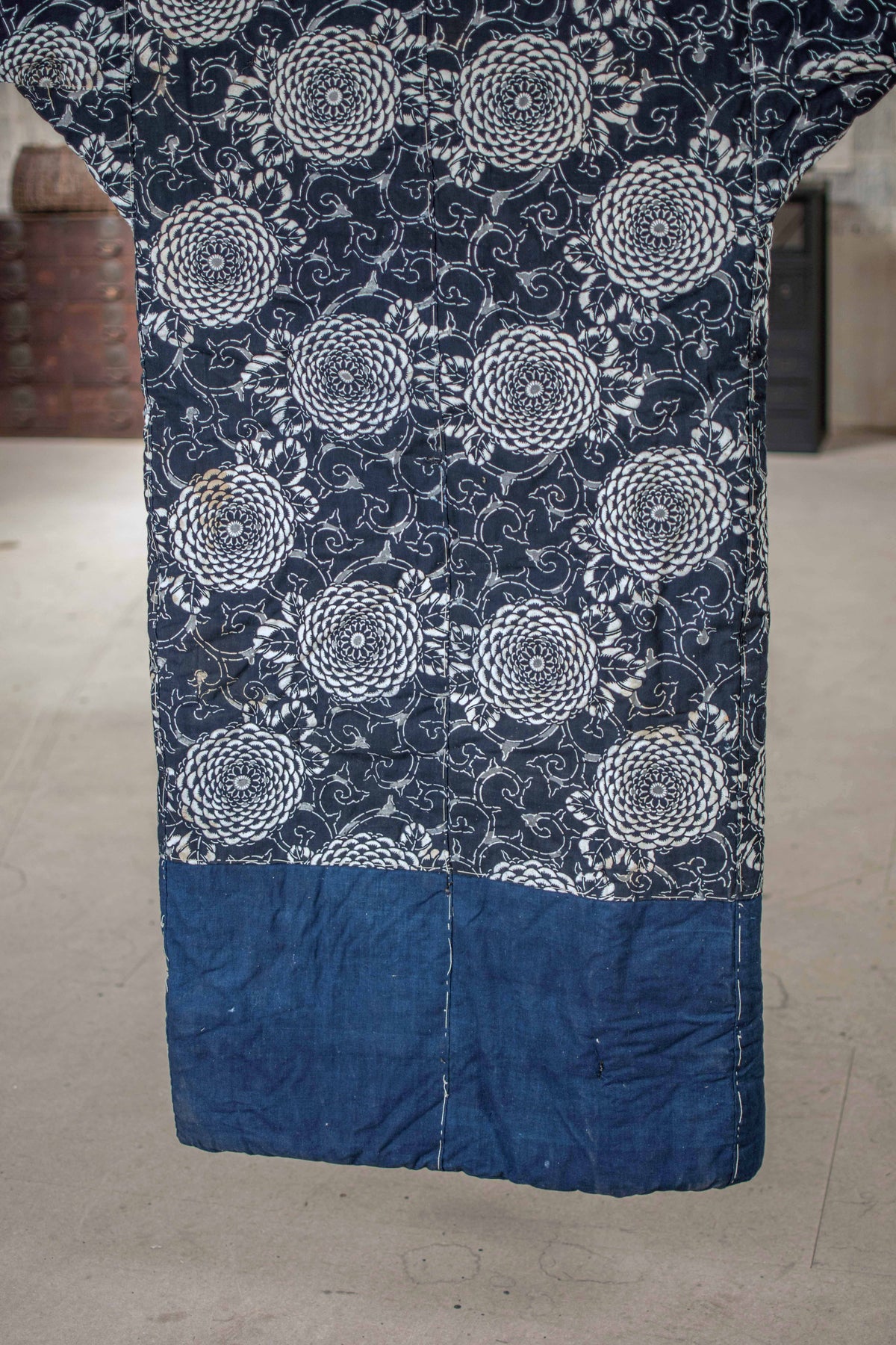 Yogi Antique Japanese Padded Sleeping Robe - Indigo Katazome Kimono
